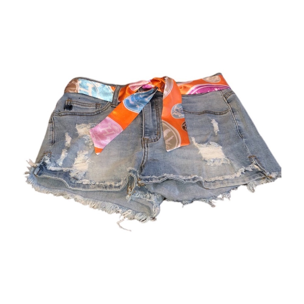Denim Shorts w/ Twilly Belt - Picture 2 of 4